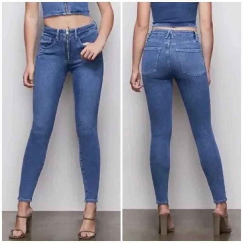 Good American Good Waist Exposed Zipper Blue420 Skinny Jeans Size 0/25